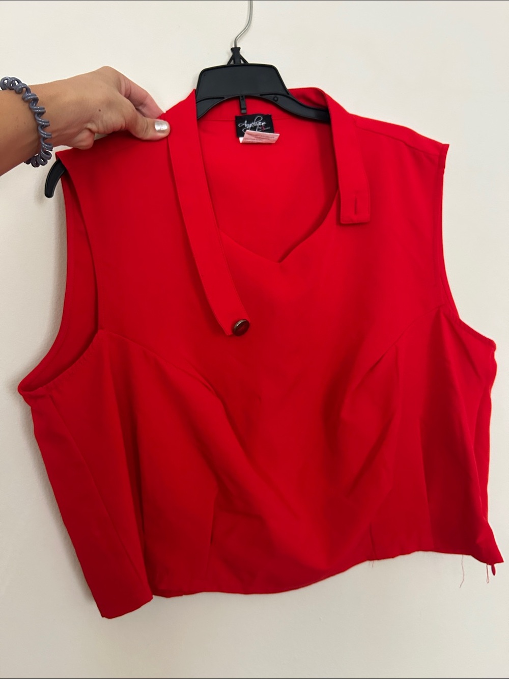 Angelique by Burbu Bright Red Sleeveless V-Neck Crop Top with Strap Detail